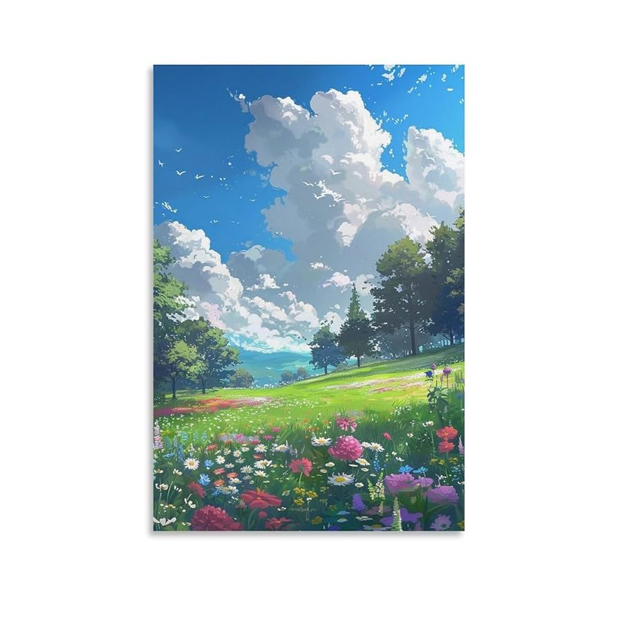 油絵 絵画 【空と白いお花畑】